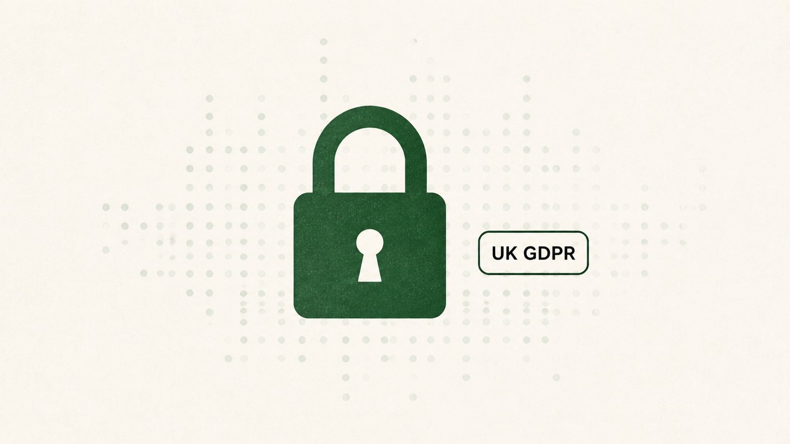 Illustration of a locked file drawer, a data flow diagram and an ICO letter, representing the UK GDPR framework this notice operates under